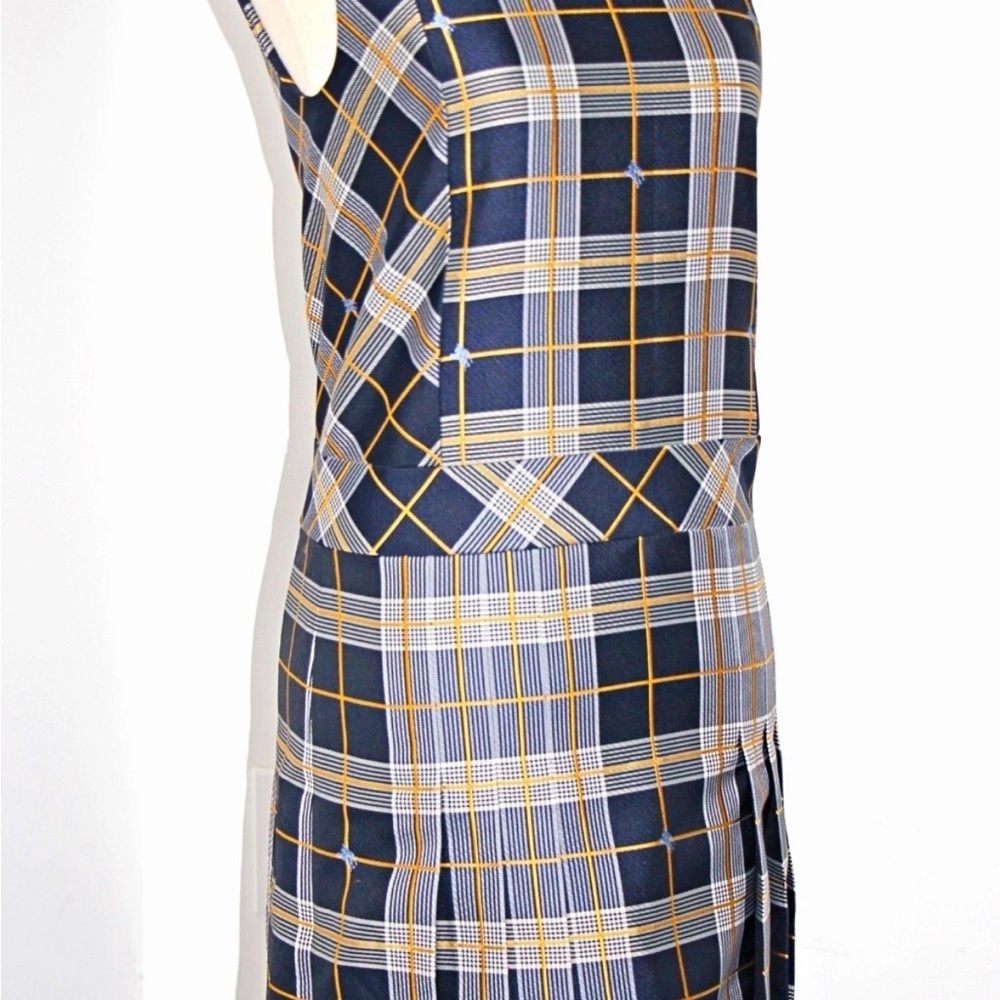 Burberry Alana Embroidered Equestrian Knight Logo Navy Plaid Mini Dress US 8 - Picture 11 of 16